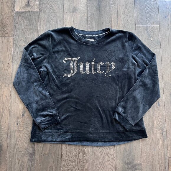 Juicy Couture Velour Rhinestone Logo Sweatshirt Black Size L Pullover Sleepwear - Picture 1 of 6
